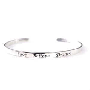 NVC 925 Sterling Silver Love Believe Dream Cuff Bracelet
